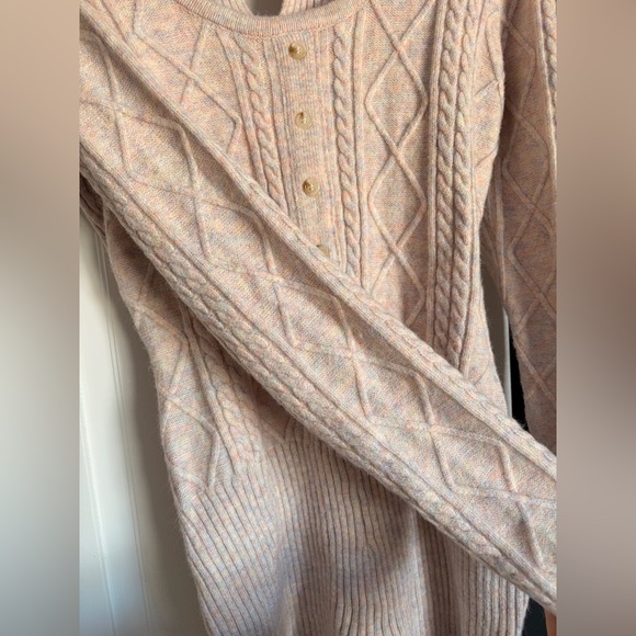 Lulus Cuddly Sentiments Blush Multi Marled Cable Knit Romper - Picture 6 of 8